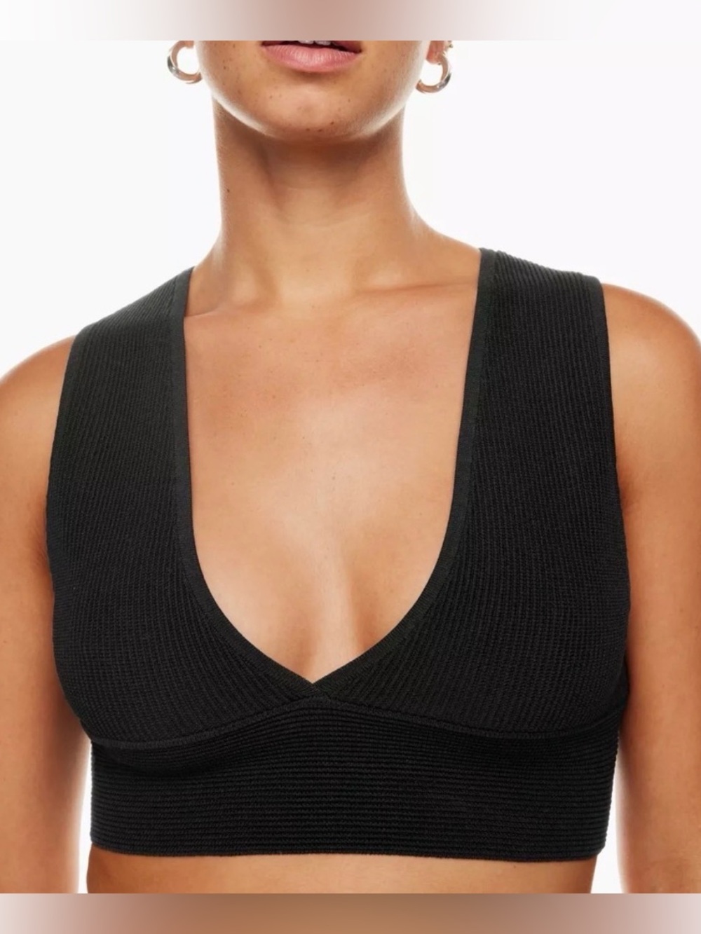 Aritzia Babaton NWT Carlotta Black Deep V-Neck Ribbed Crop Tank Top Size Small